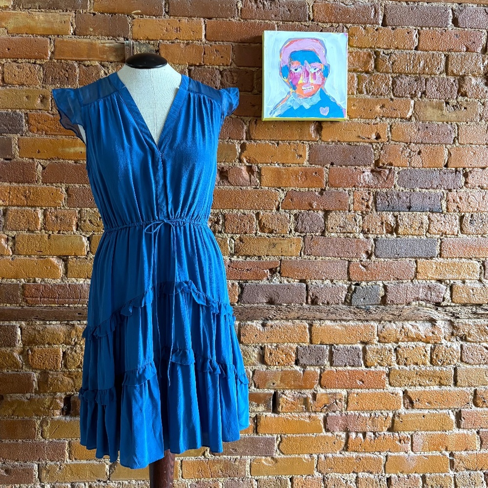 Anthropologie Lil brand silk dress, knee length, blue size 6